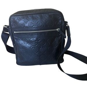 Coach C leather black cross body shoulder bag men’s flight bag RARE and EMBOSSED
